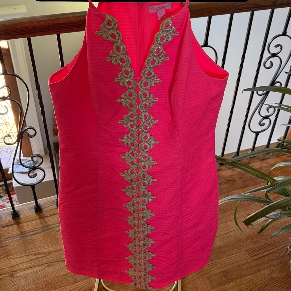 Lilly Pulitzer Neon Pink Dress with Gold Embroidery - Picture 2 of 7